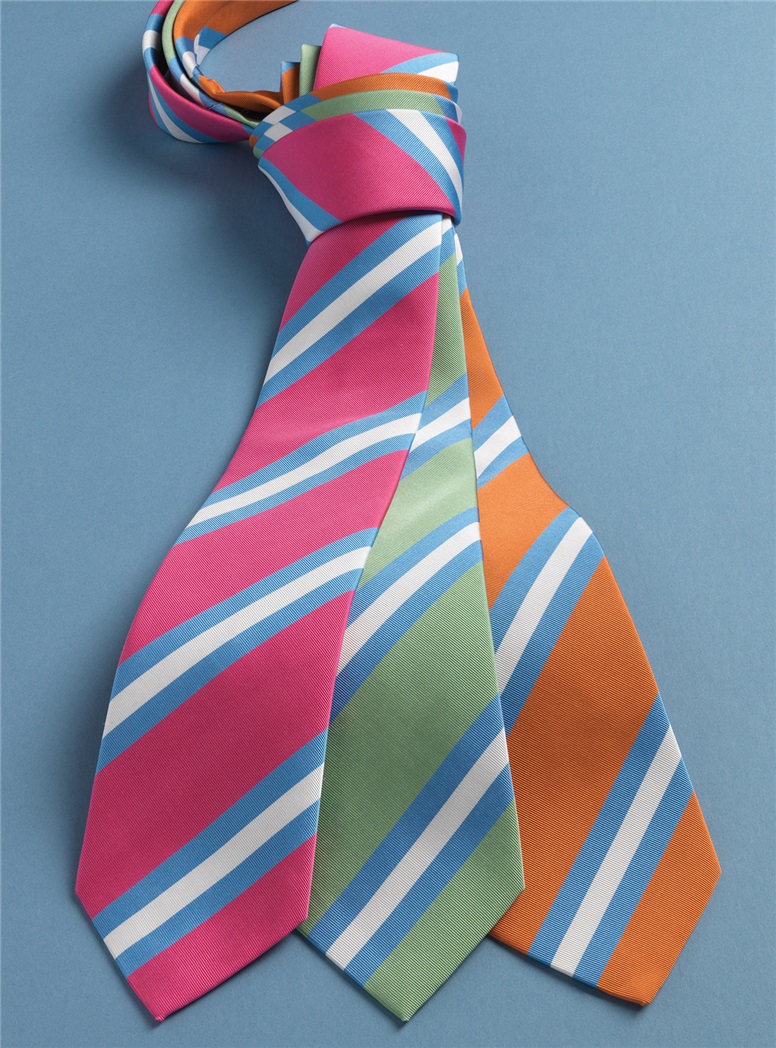 Silk Striped Tie in Azalea