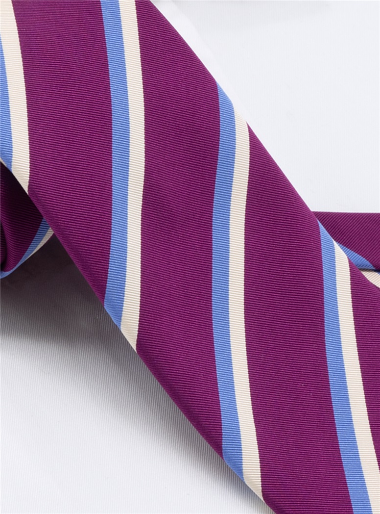 Mogador Silk Double Striped Tie in Magenta