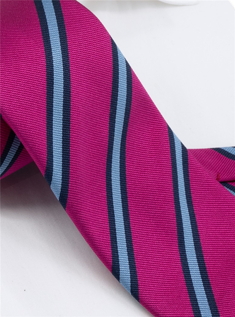 Silk Striped Tie in Fuchsia with Blue and Navy
