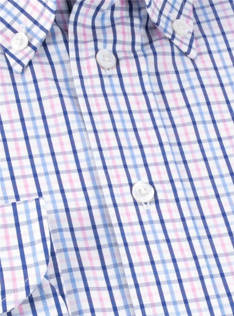 Navy, Blue, and Pink Check Button Down