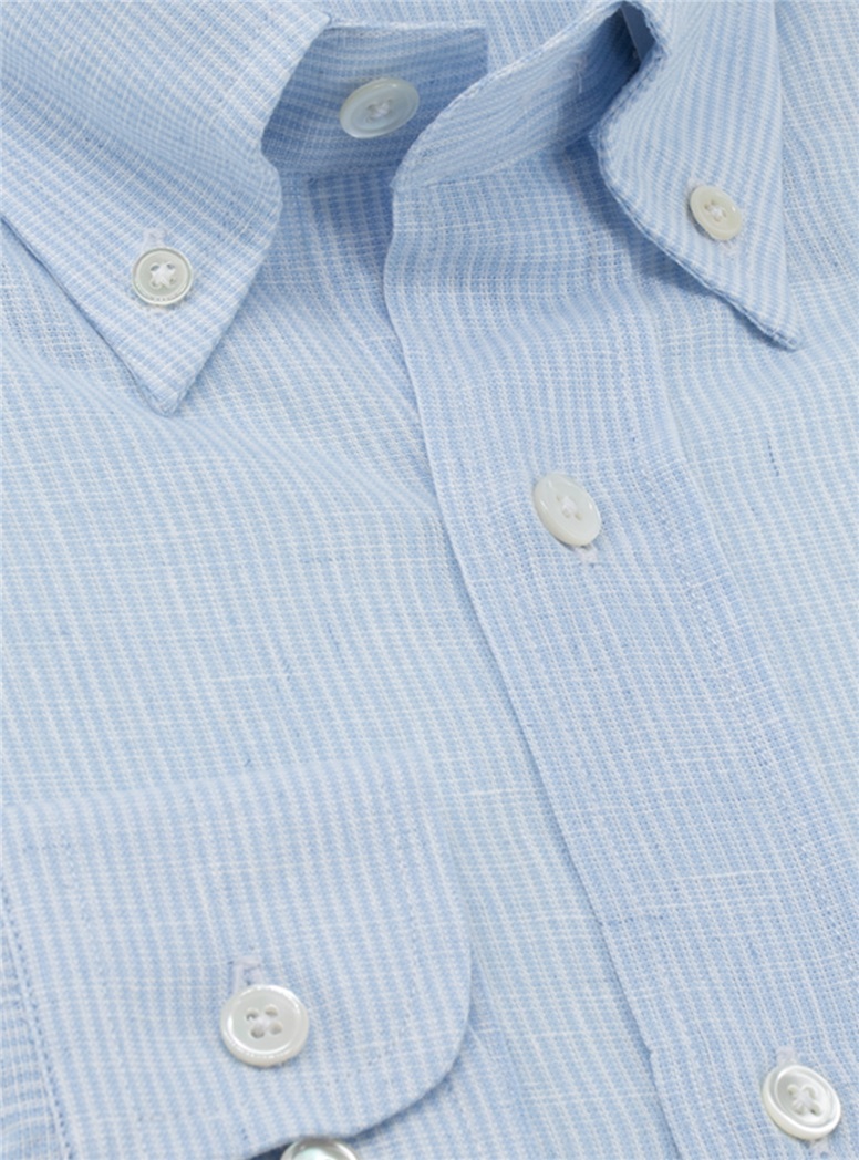 Sky and White Stripe Linen Button Down