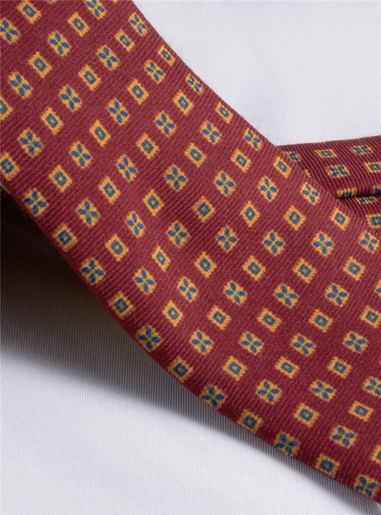 Wool & Silk Printed Neat Tie Red