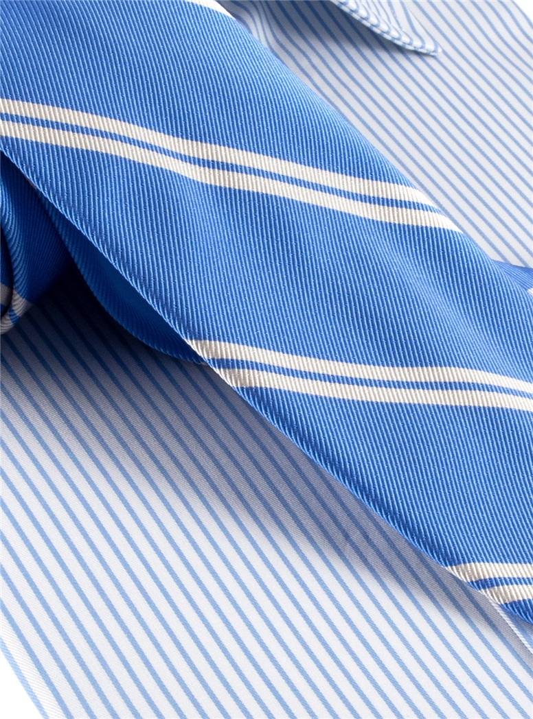 Mogador Silk Double Bar Stripe Tie in Sky