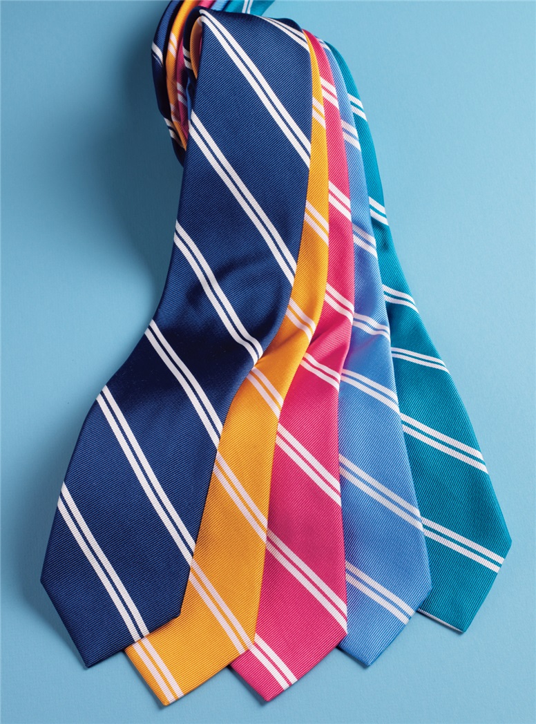 Mogador Silk Double Bar Stripe Tie in Sky