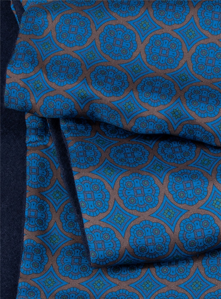 Silk Medallion Printed Scarf in Azure