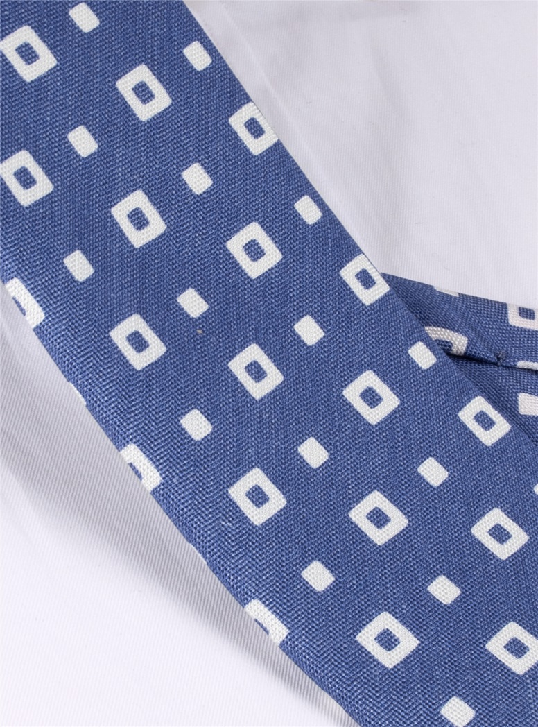 Silk and Linen Square Motif Tie in Denim