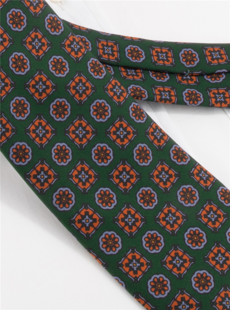 Madder Silk Printed Tie in Tartan Green