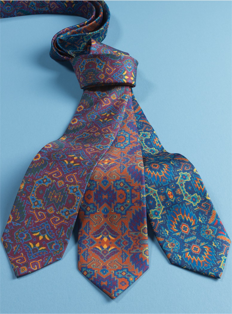 Silk Kelim Printed Tie in Burnt Orange - The Ben Silver Collection