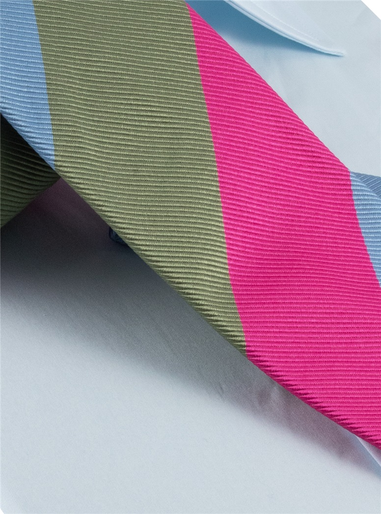 Mogador Woven Multi Stripe Tie in Fuchsia, Sage and Sky