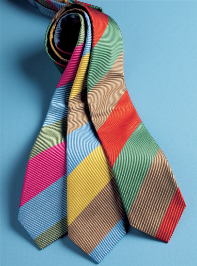 Mogador Woven Multi Stripe Tie in Fuchsia, Sage and Sky