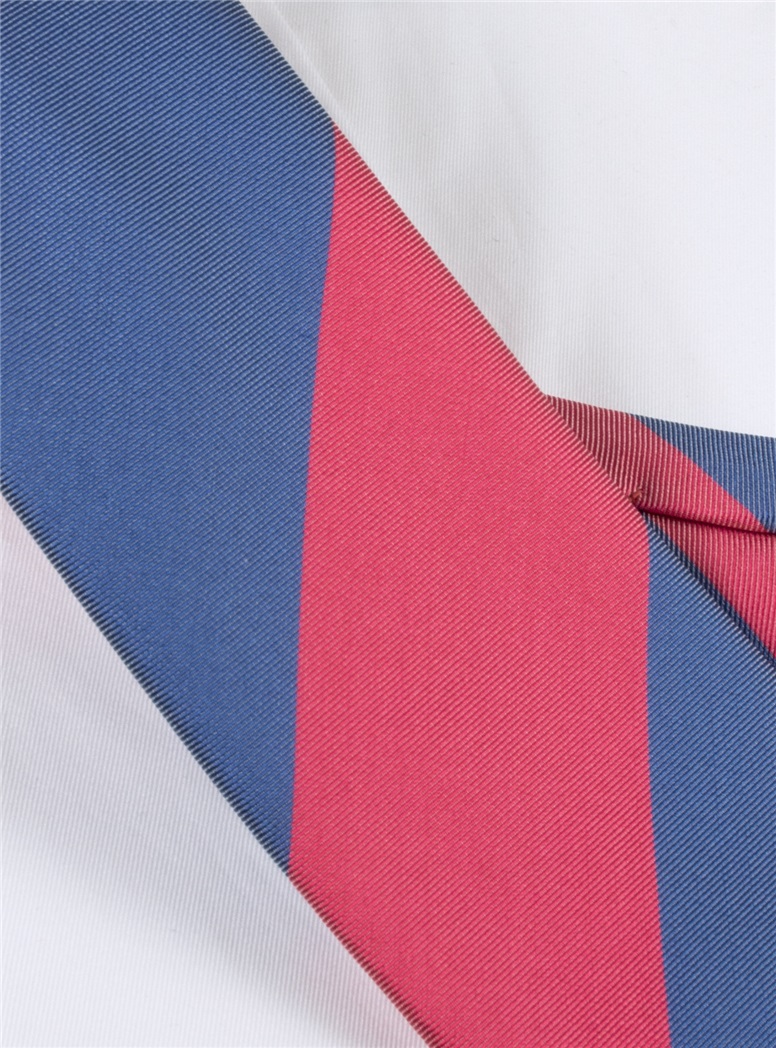 Silk Block Stripe Tie in Magenta and Denim