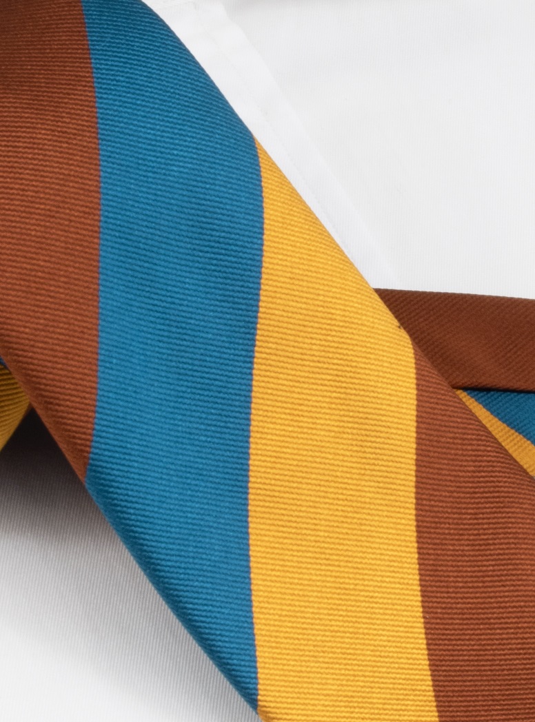 Silk Block Stripe Tie in Teal, Amber, and Gold