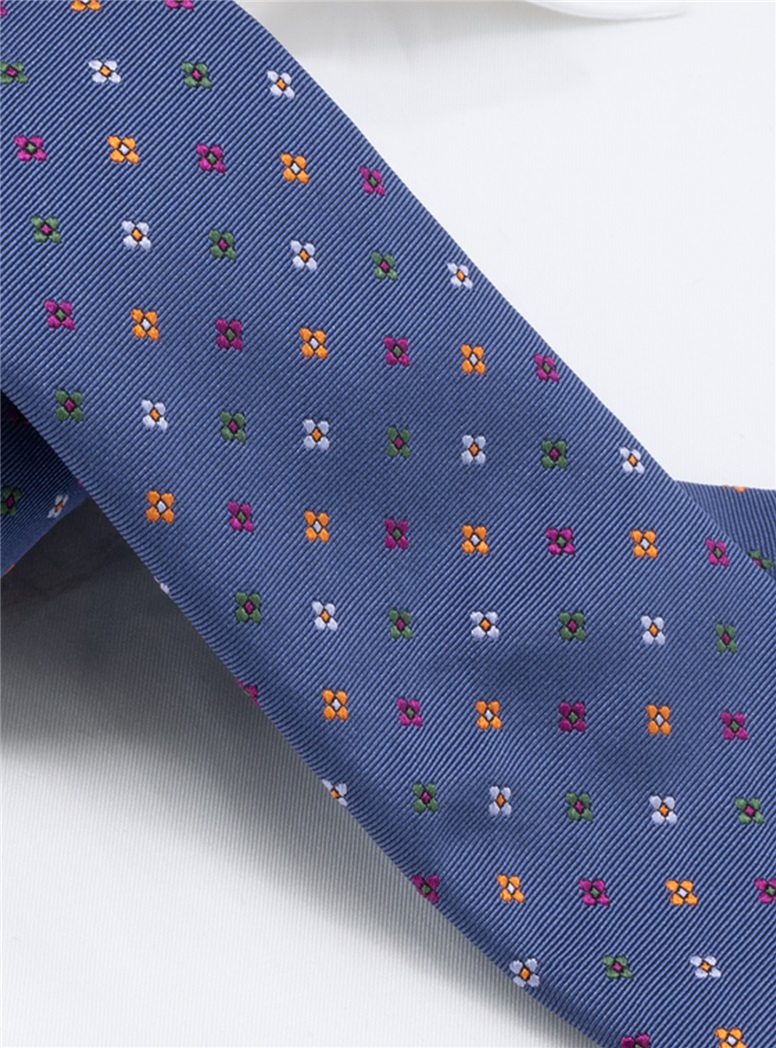 Silk Neat Print Woven Tie in Denim
