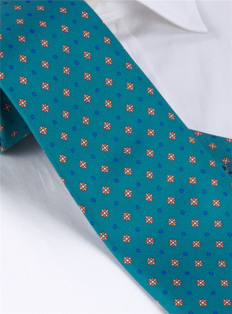 Silk Neat Print Tie in Teal - The Ben Silver Collection