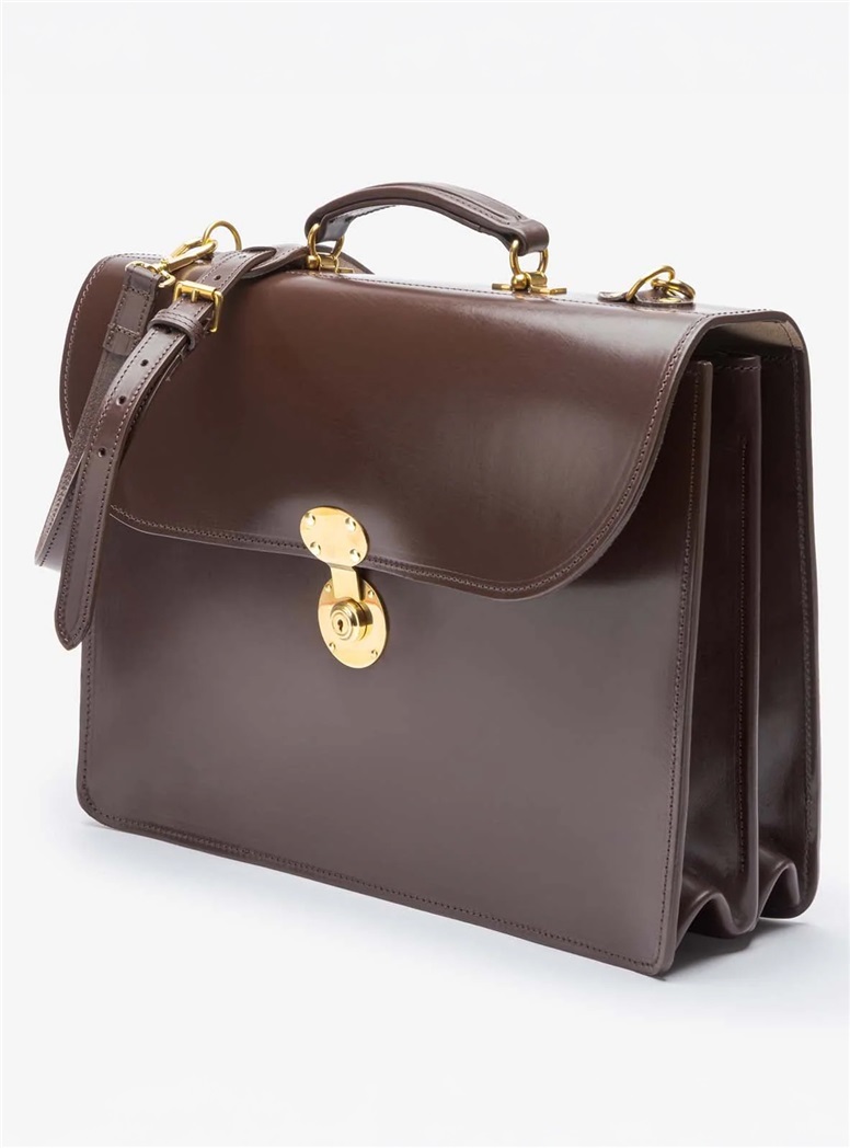 The Fleet Flap-Over Leather Briefcase in Dark Brown