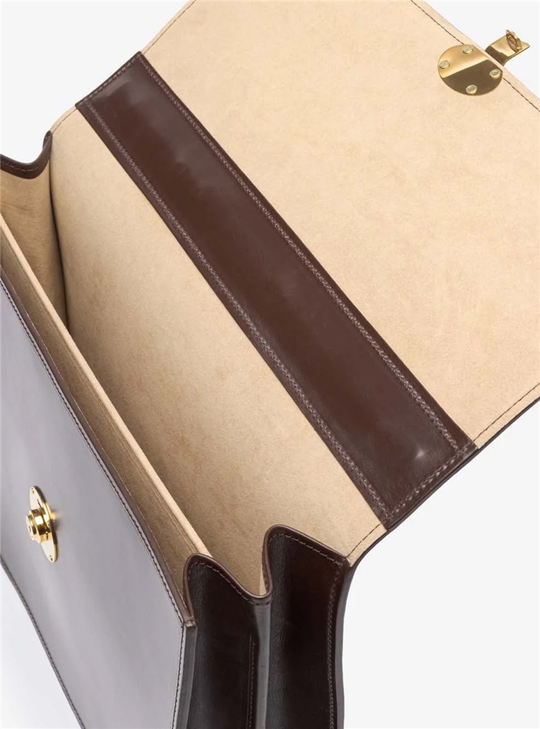 The Fleet Flap-Over Leather Briefcase in Dark Brown