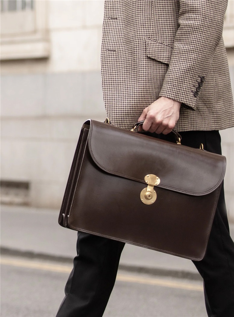 The Fleet Flap-Over Leather Briefcase in Dark Brown