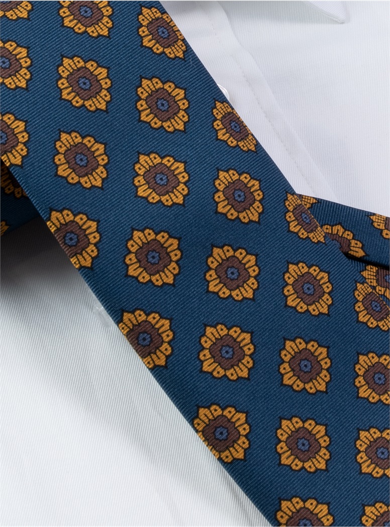 Printed Flower Motif Tie in Blue