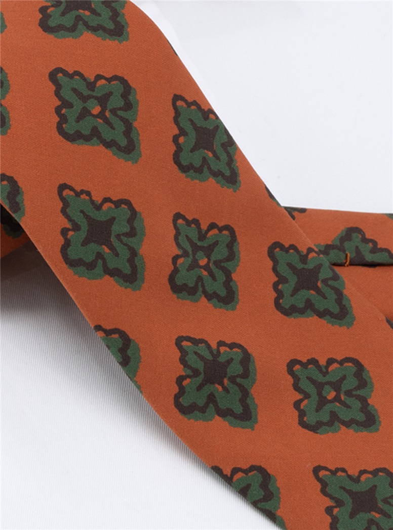 Silk Printed Medallion Motif Tie in Spice