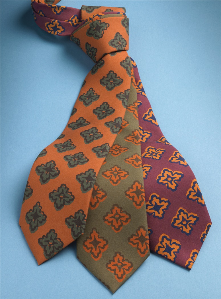 Silk Printed Medallion Motif Tie in Spice