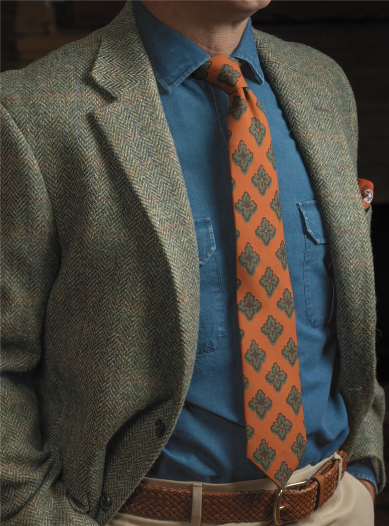 Silk Printed Medallion Motif Tie in Spice