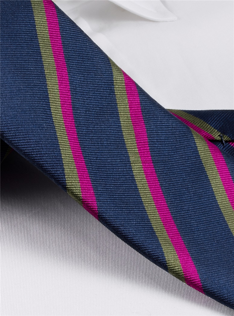 Silk Multi-Color Double Stripe Tie in Navy