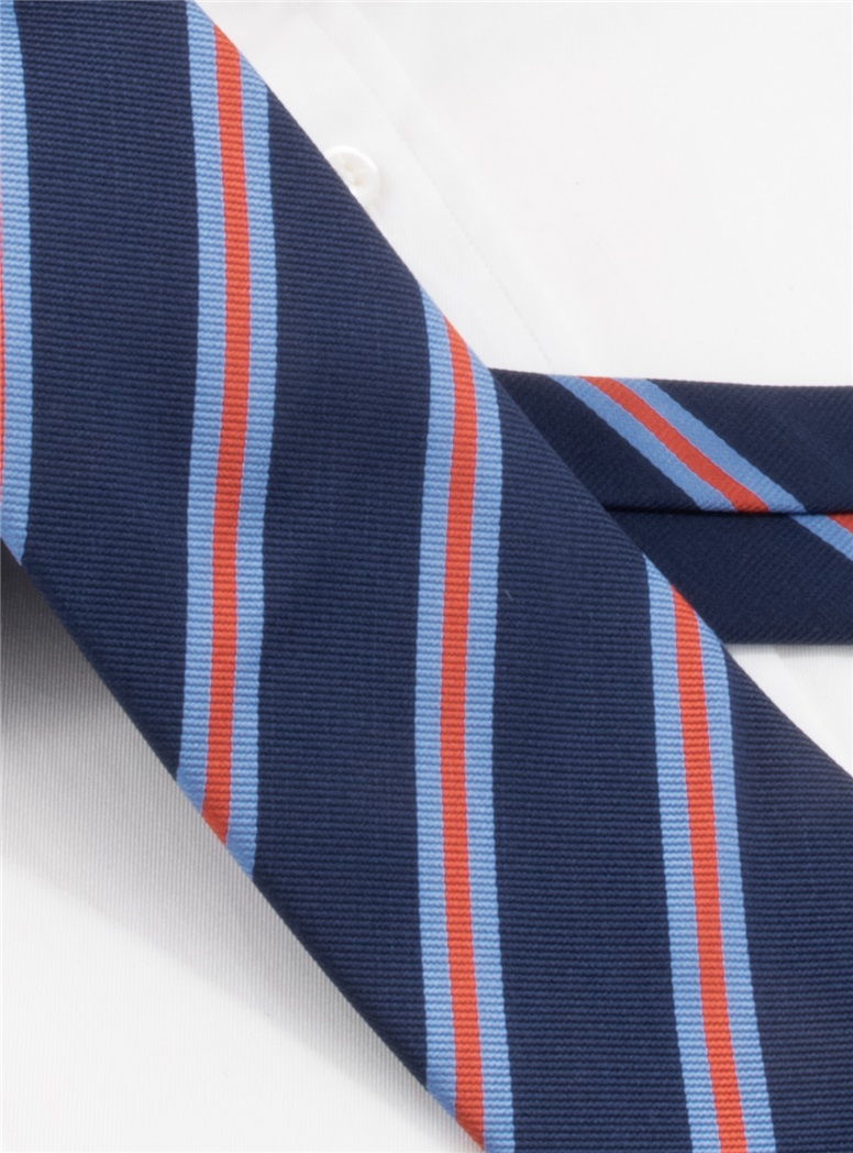 Silk Striped Tie in Navy