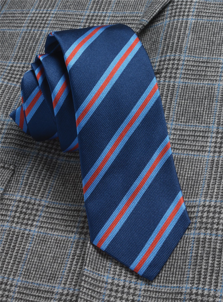 Silk Striped Tie in Navy