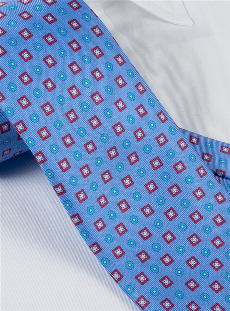 Silk Neat Print Tie in Cornflower