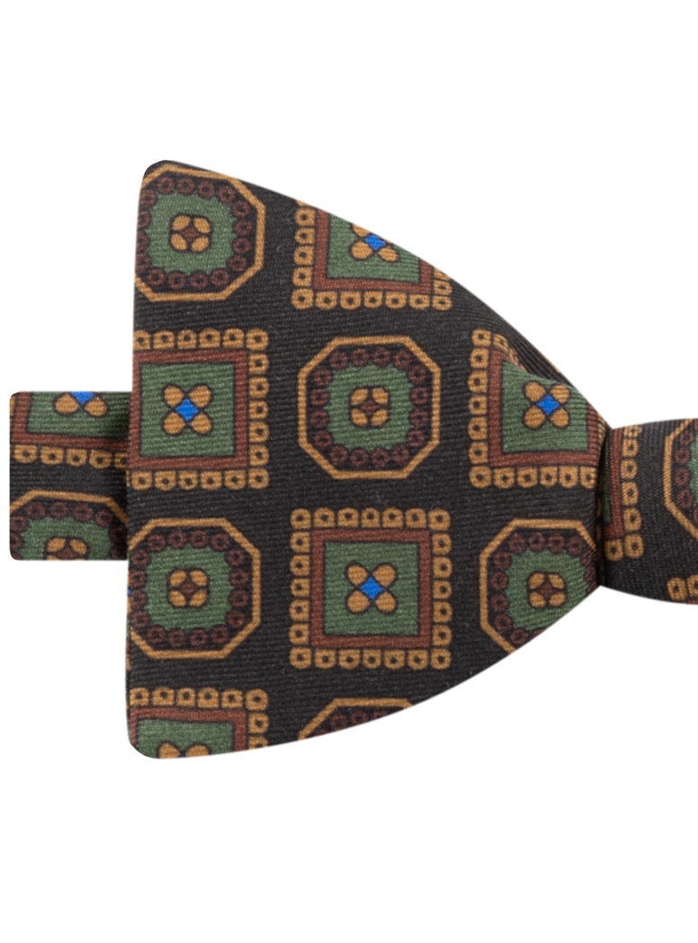 Silk Printed Medallion Motif Bow Tie in Slate