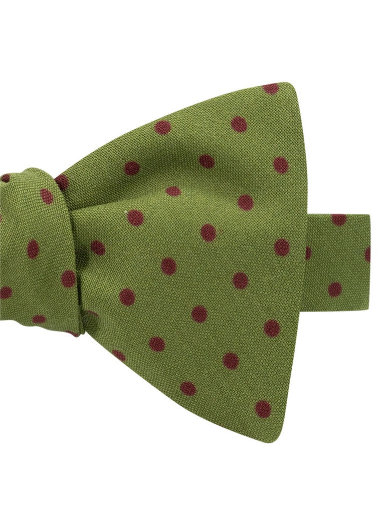 Wool Printed Dots Bow Tie in Lime with Wine