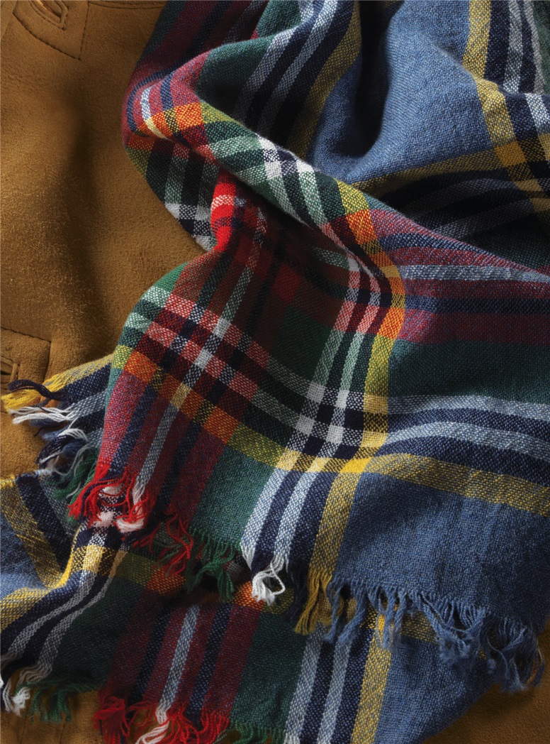 Wool Plaid Scarf in Pacific