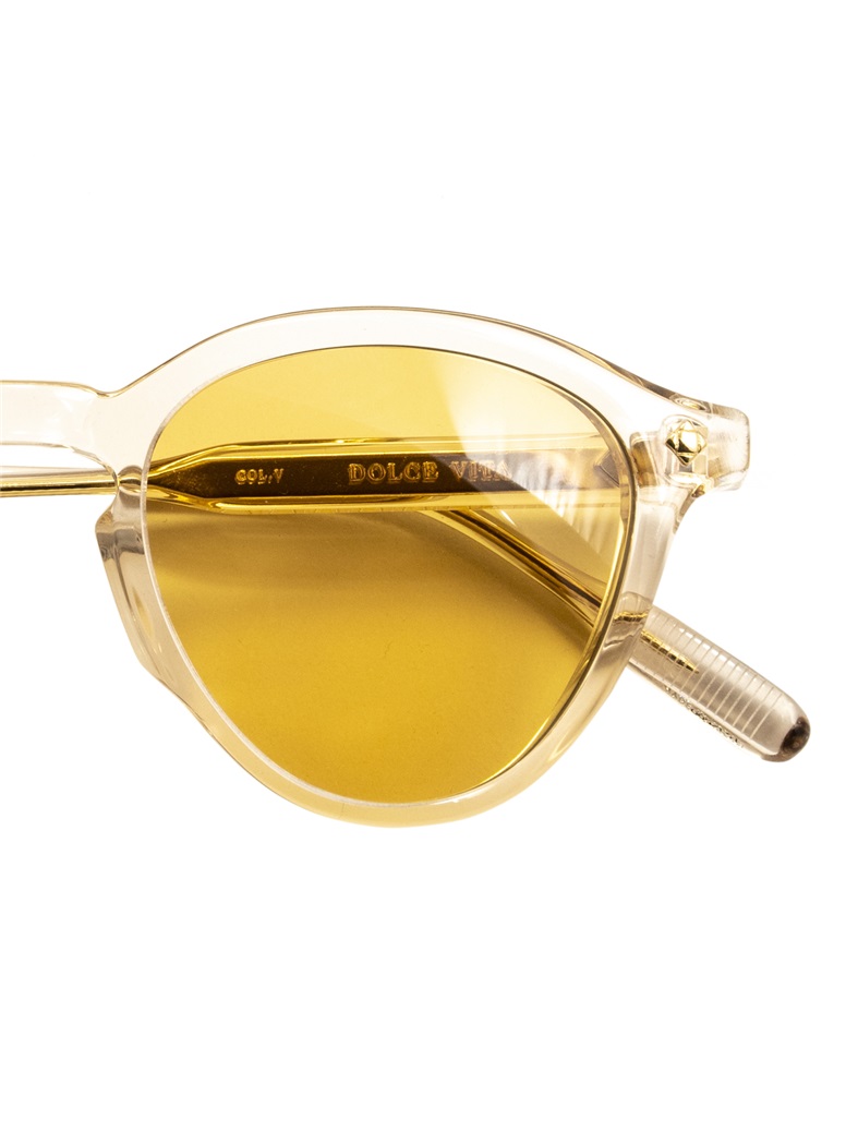 Bold Rounded Sunglasses in Crystal with Yellow Lenses