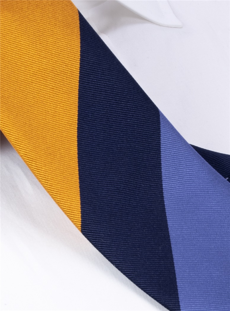 Silk Block Striped Tie in Cornflower, Marigold and Navy
