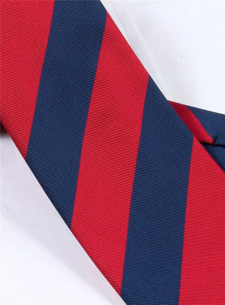 Mogador Block Striped Tie in Ruby and Navy