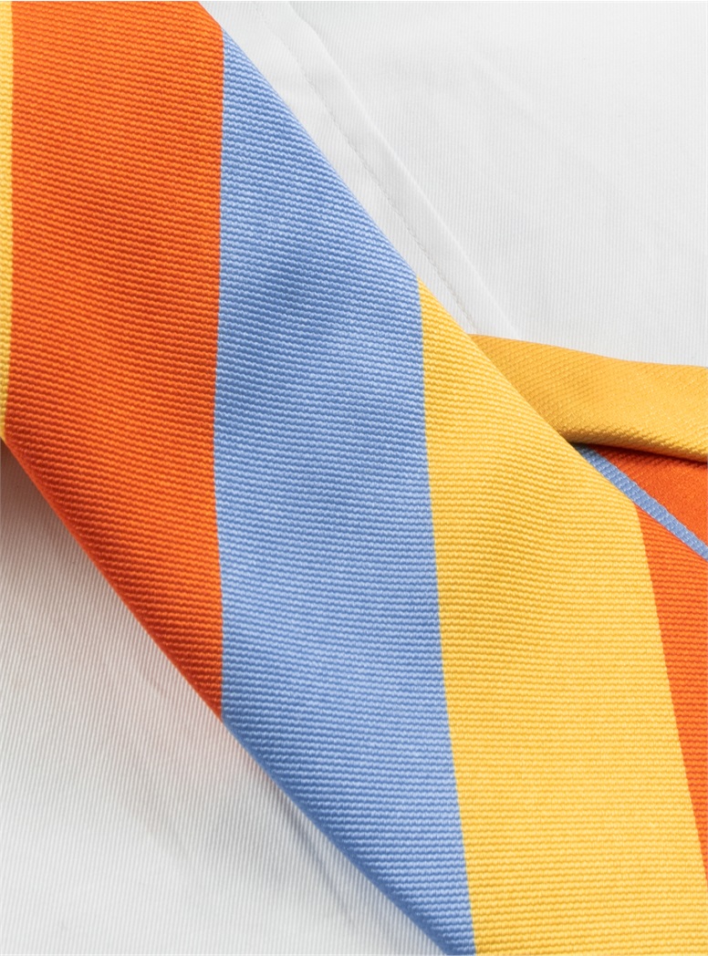 Silk Block Striped Tie in Sun, Melon, Sky - The Ben Silver Collection