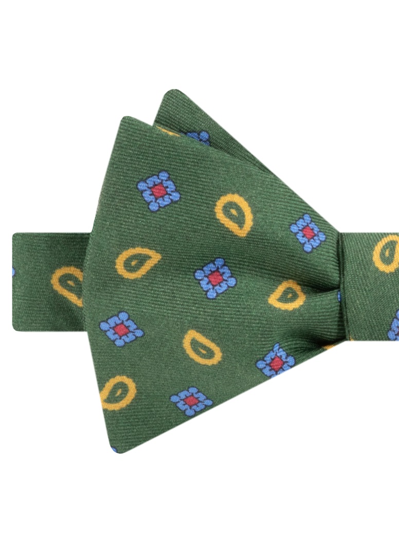 Silk Paisley Neat Printed Bow Tie in Olive