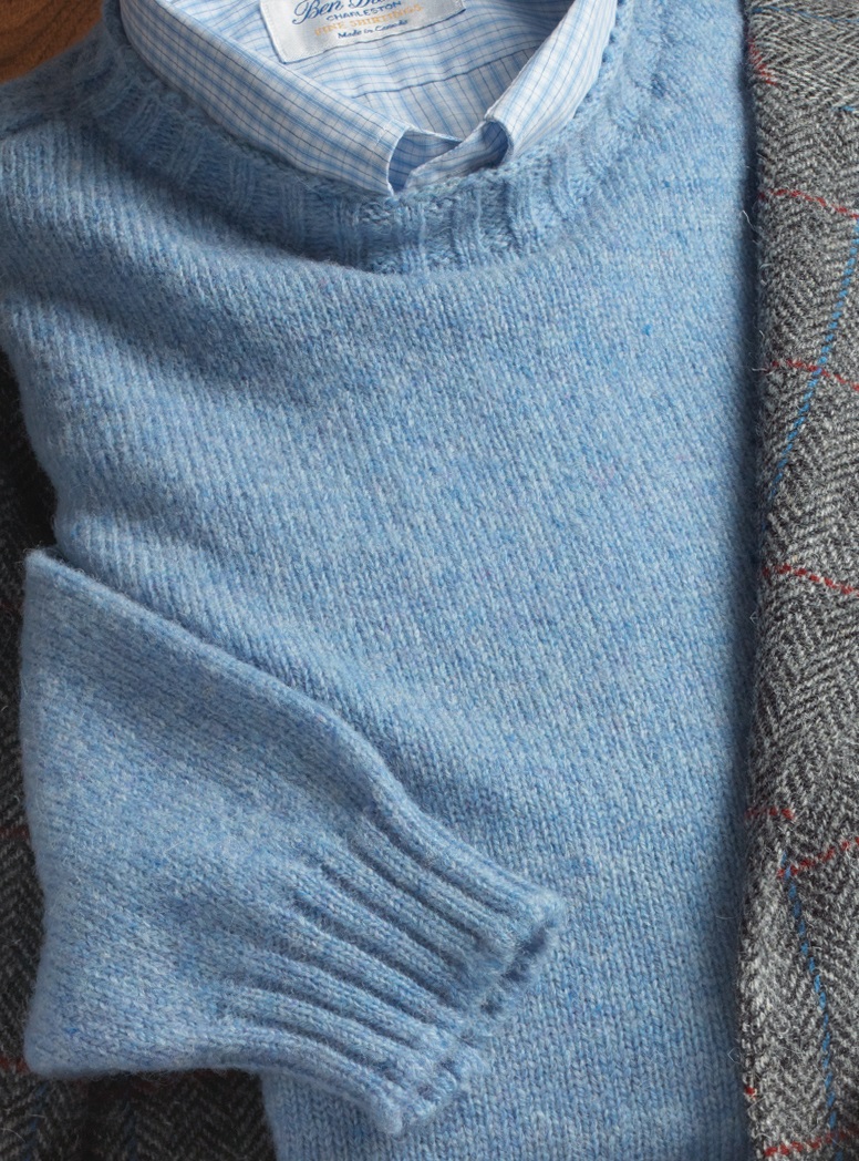 Shetland Crewneck Sweater in River Blue