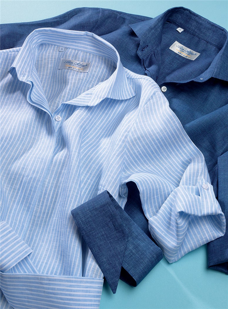 Ladies Sky and White Striped Linen Shirtdress