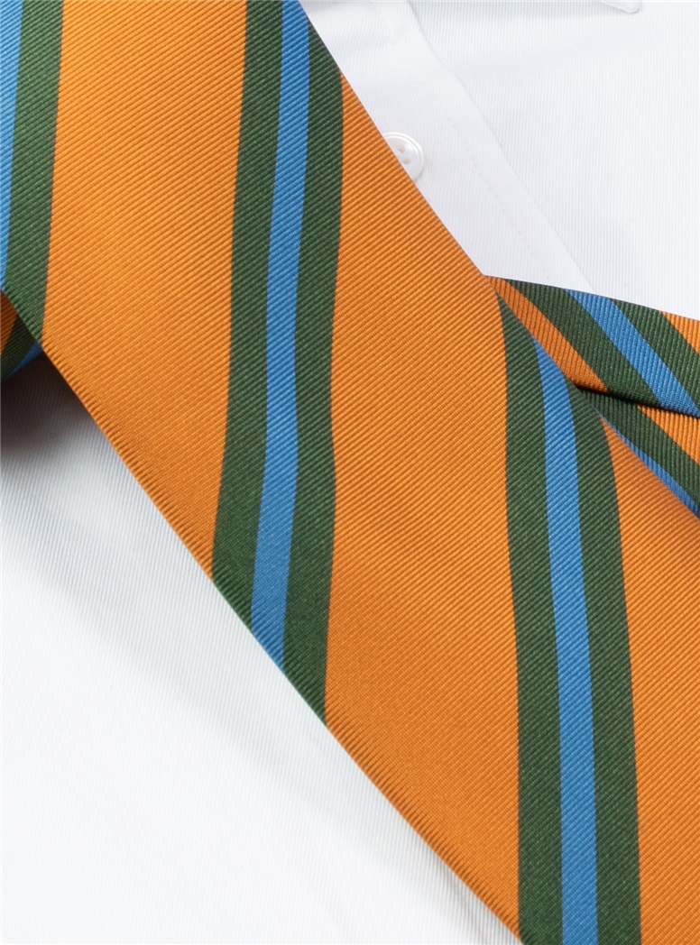 Silk Printed Striped Tie in Amber