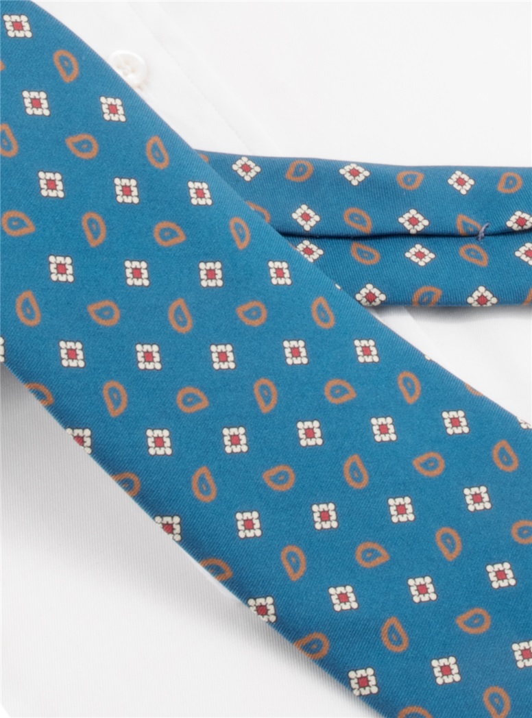 Silk Paisley Neat Printed Tie in Teal