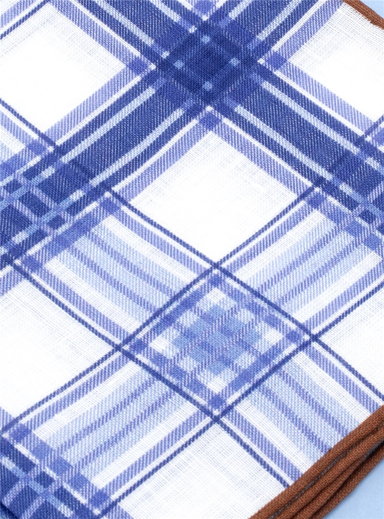 Sky and Navy Plaid Linen Pocket Square