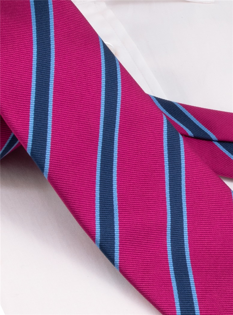 Silk Striped Tie in Magenta