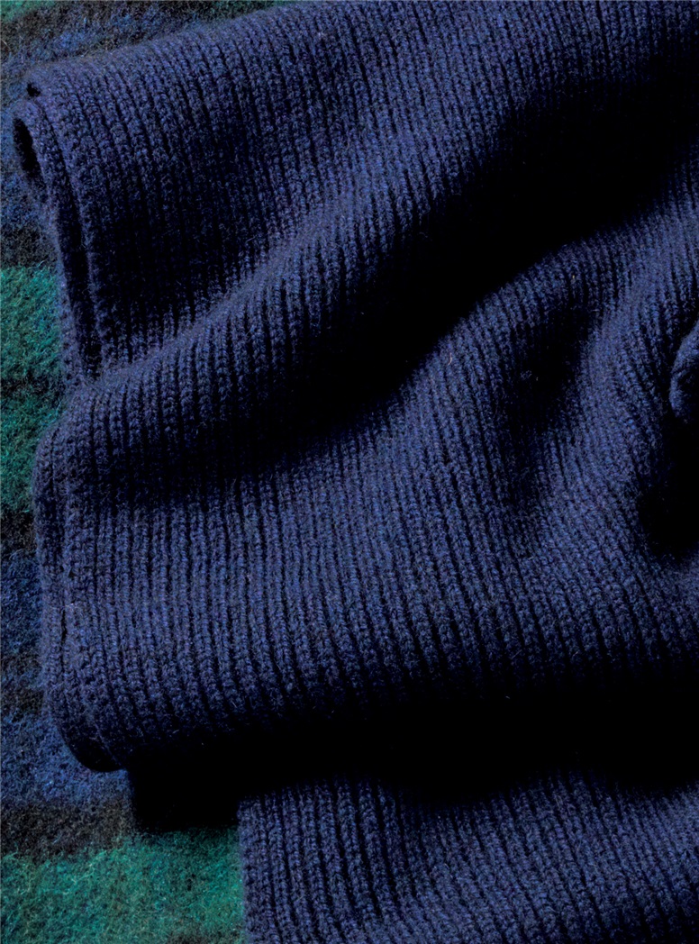 Cashmere Ribbed Scarf in Navy