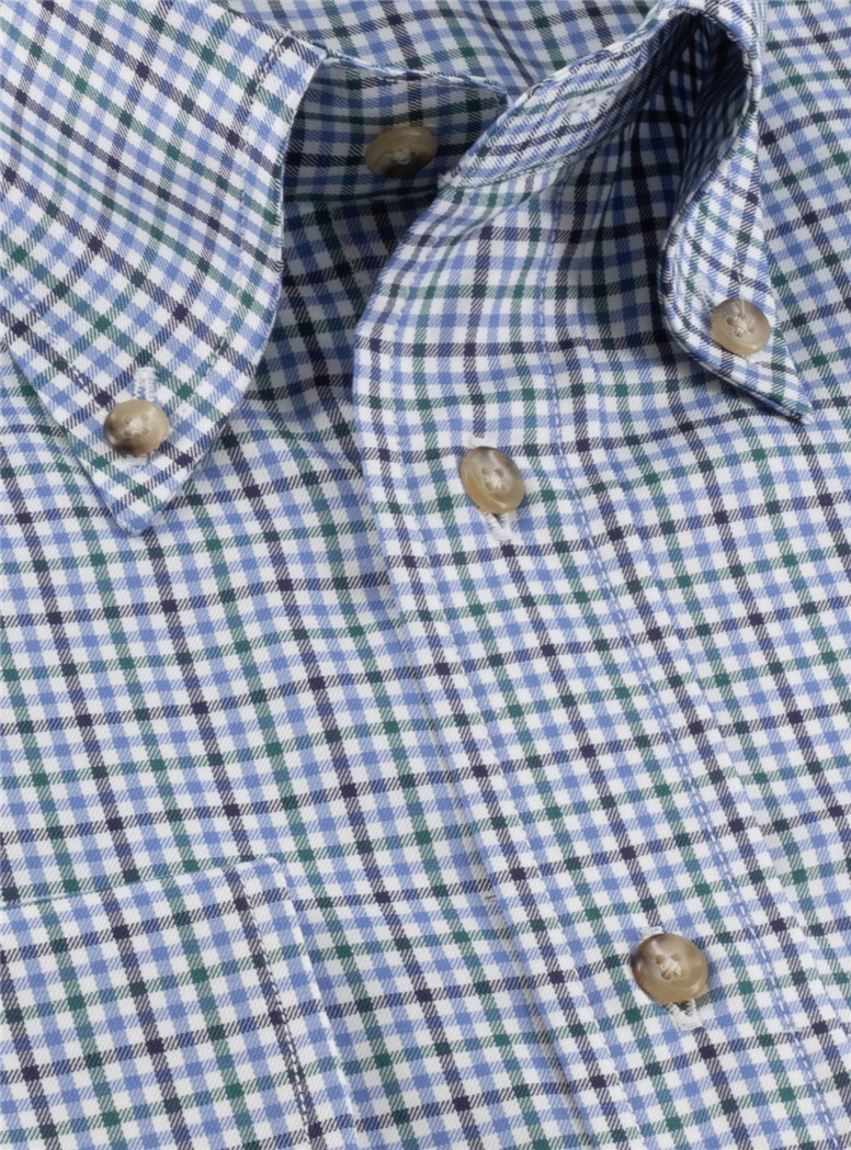Green, Sky, and Navy Check Button Down
