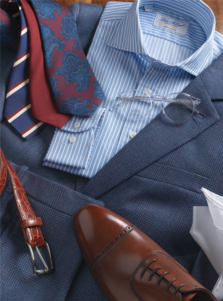 Navy Glen Plaid Suit with Claret Windowpane