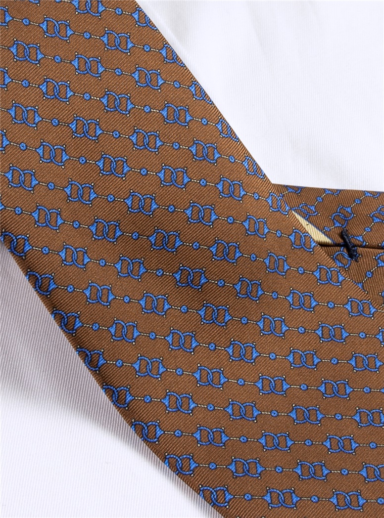 Silk Horse Bit Motif Tie in Mocha