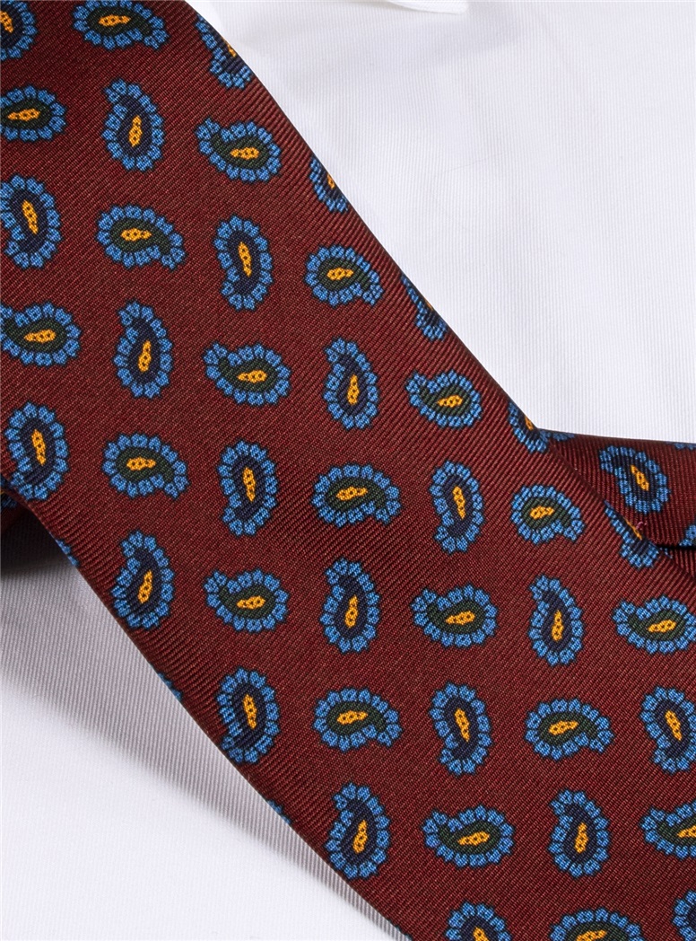 Silk Paisley Printed Tie in Wine