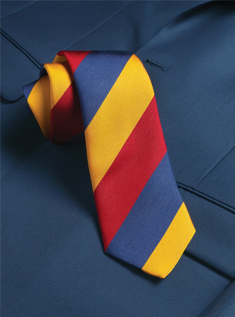 Silk Block Striped Tie in Fire, Gold, and Blue