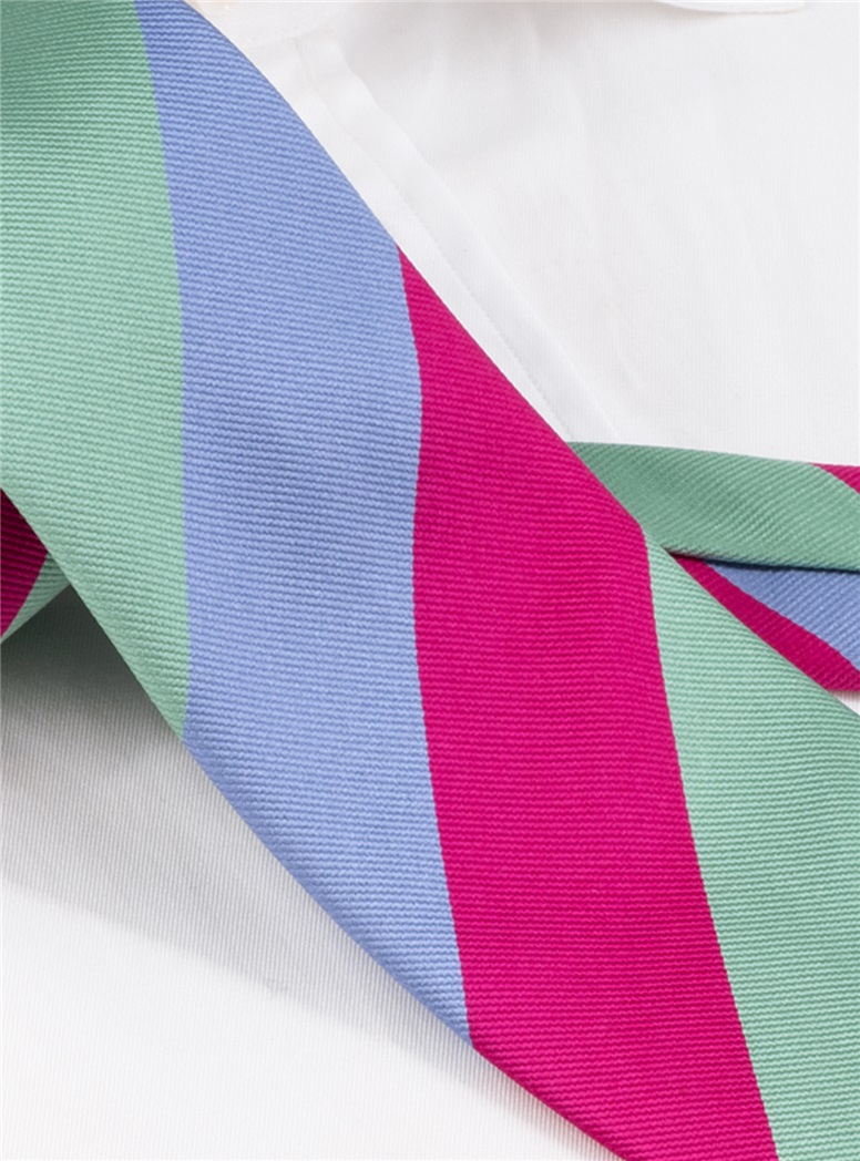 Silk Block Striped Tie in Azalea, Periwinkle, and Sage